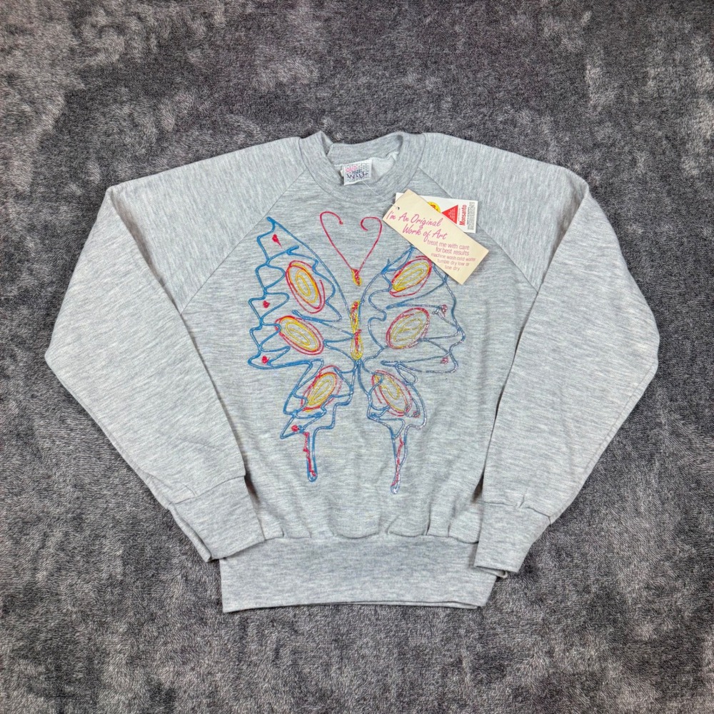 Vintage 90s Off The Wall‎ Butterfly Sweatshirt USA Handcrafted Art Puffy Paint M